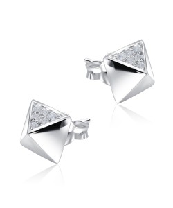 Tetrahedrom Shaped With CZ Stone Silver Ear Stud STS-5531